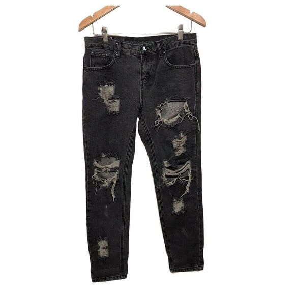 One Teaspoon Distressed Jeans Womens 24 Ripped Washed‎ Denim Black - Picture 1 of 7